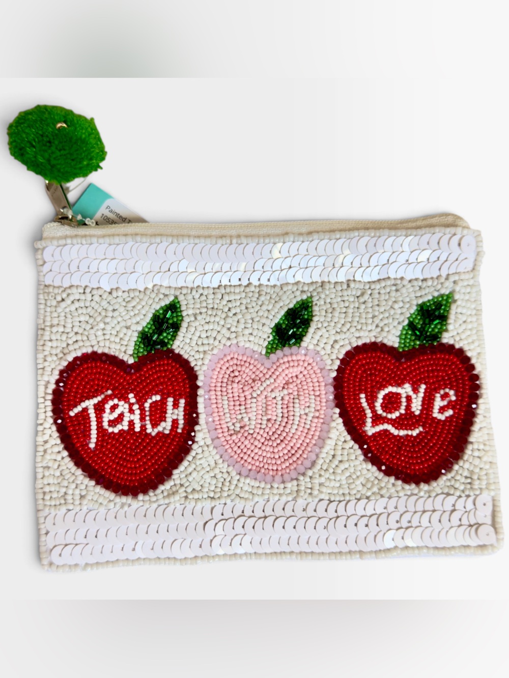 Teacher Beaded Apple Wristlet in Red, Pink & Green